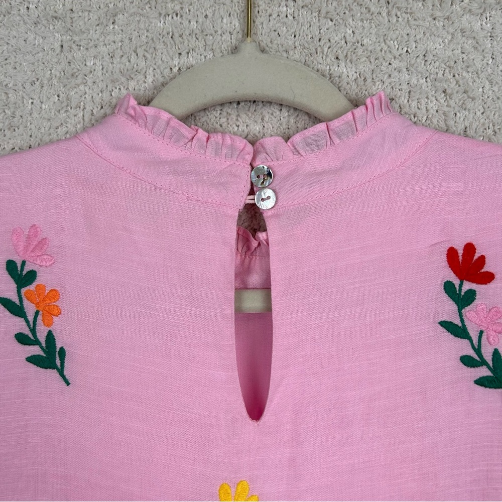 J.Marie Dress Womens M Pink Tiered Embordered Floral Lined Boho Linen Blend Midi - Picture 9 of 13
